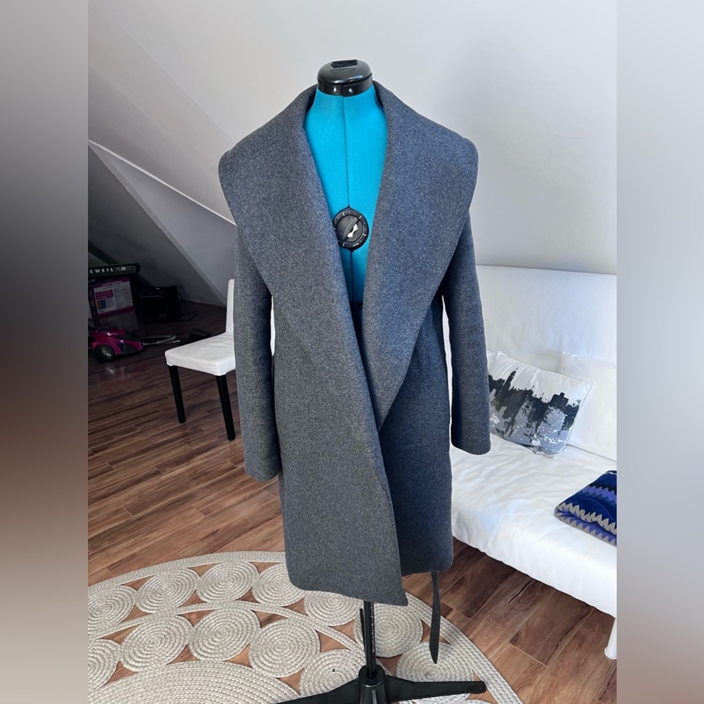 Ann Taylor - medium gray wool coat with belt, size small